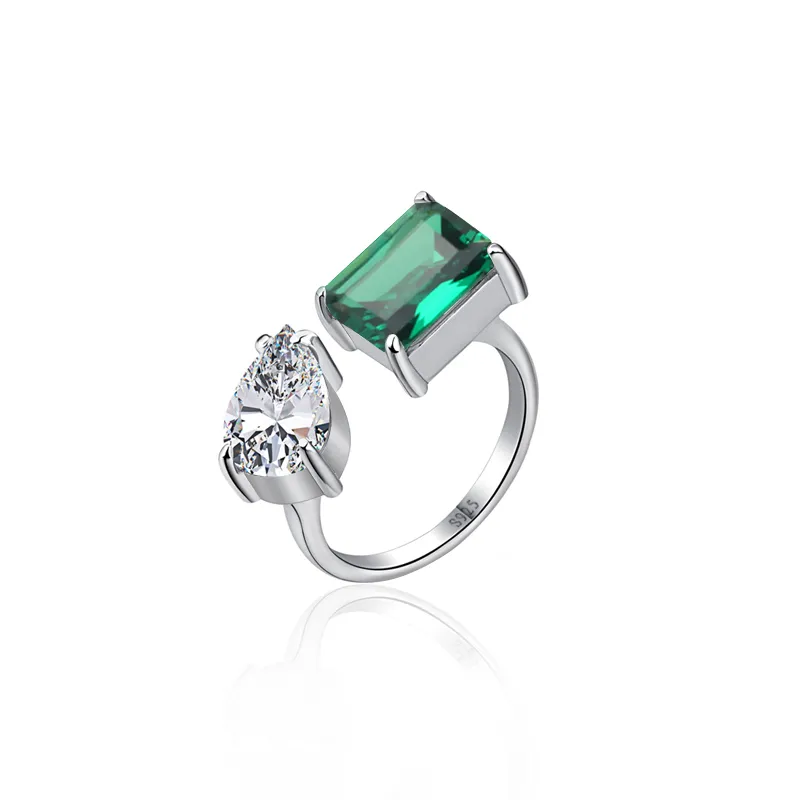 Anello regolabile da donna in argento sterling 925 con smeraldo