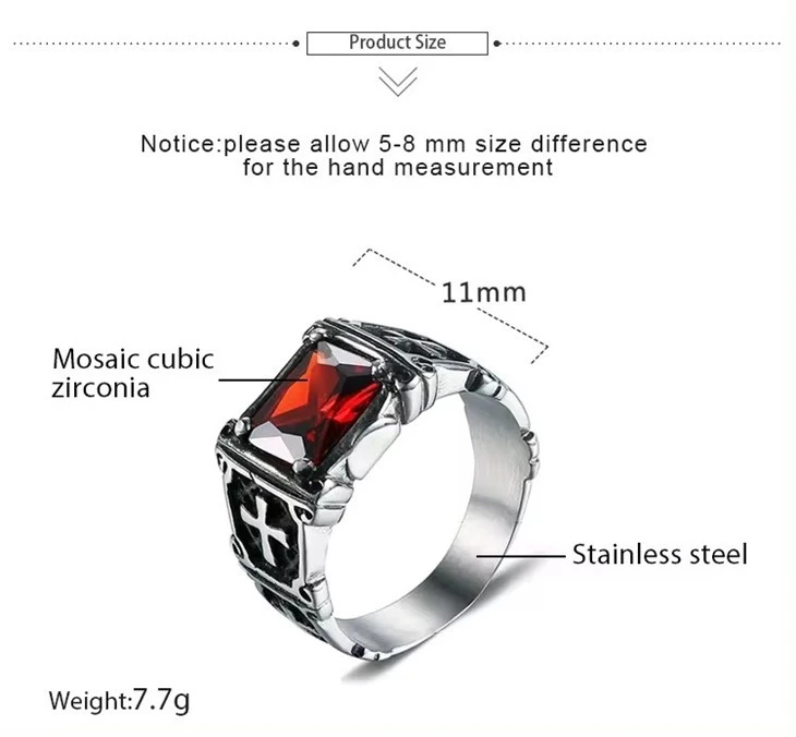Cross Punk Hip Hop Crystal Stainless Steel Rings