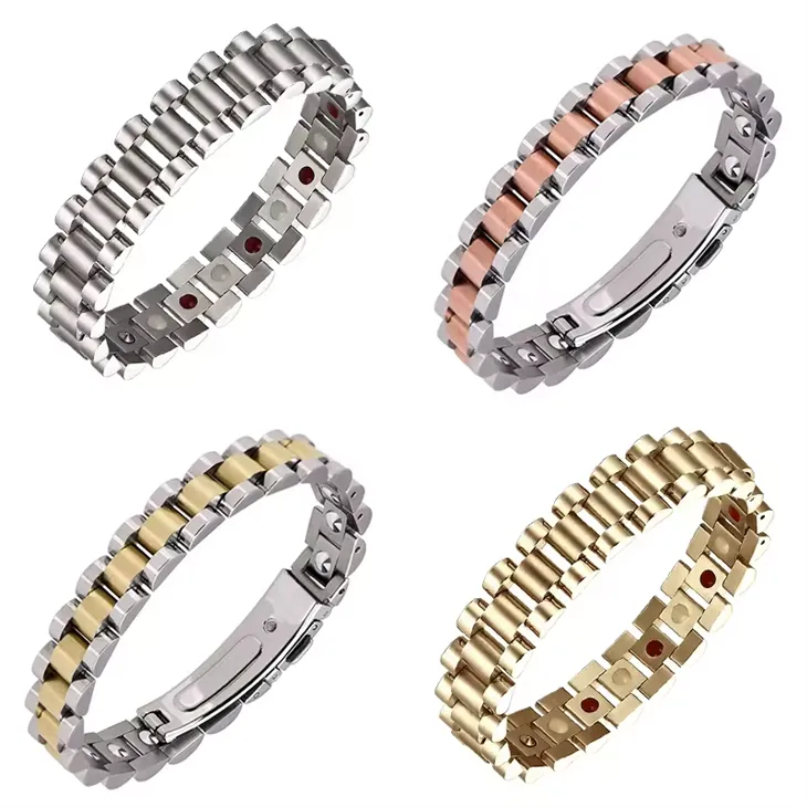 Mens Gold Silver Stainless Steel Magnetic Bracelet