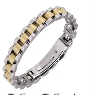 Mens Gold Silver Stainless Steel Magnetic Bracelet