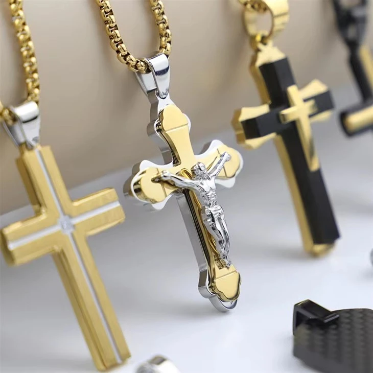 Men's Black Stainless Steel Cross Necklace