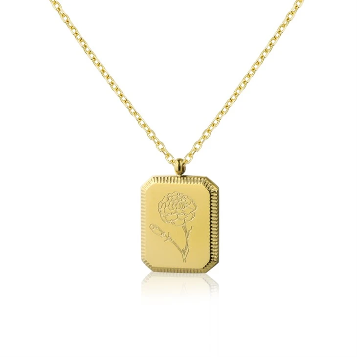 Engraved Floral Tag Pendant Necklace